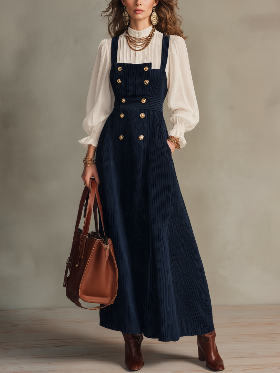 Nautical-Inspired Maxi Pleated Dress