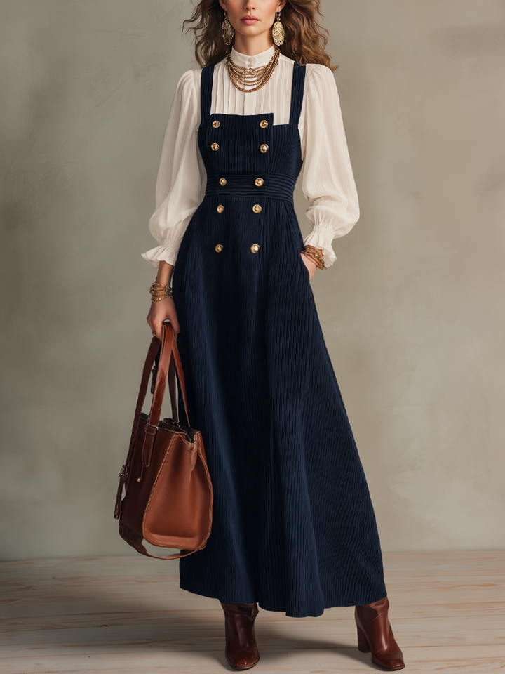Nautical-Inspired Maxi Pleated Dress