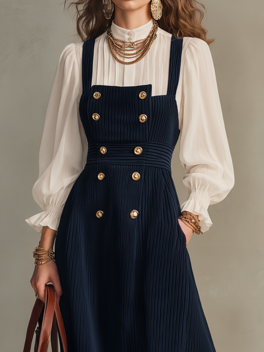 Nautical-Inspired Maxi Pleated Dress
