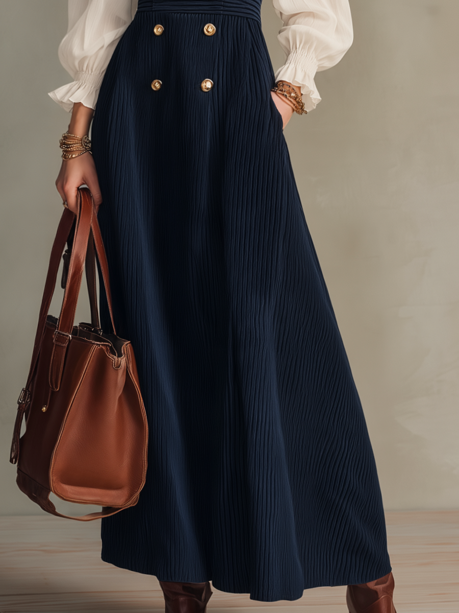 Nautical-Inspired Maxi Pleated Dress