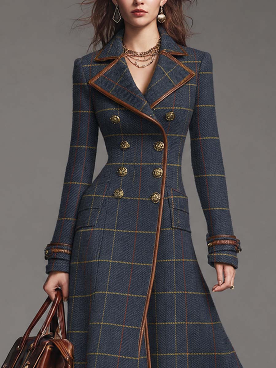 Classic Blue Double-Breasted Long Wool Coat