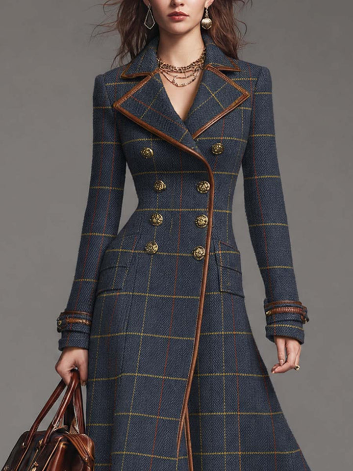 Classic Blue Double-Breasted Long Wool Coat