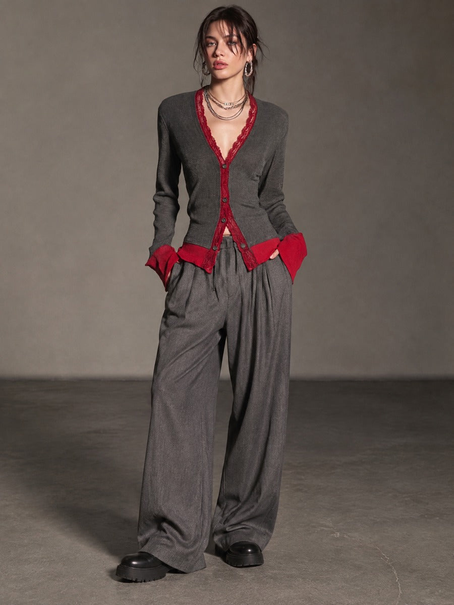 Lace-Trimmed Contrast Cardigan