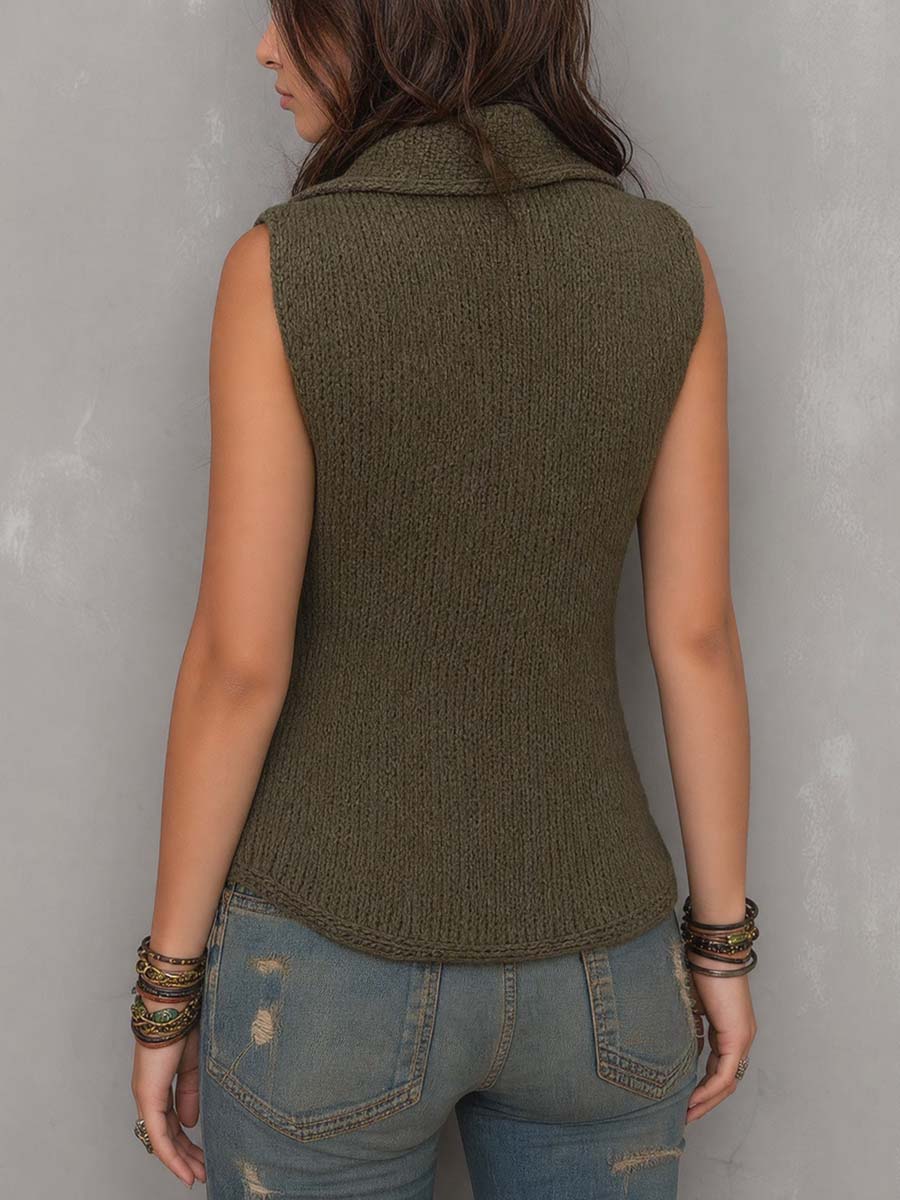Retro-Inspired Asymmetrical Gilet Featuring Distinctive Button Detail