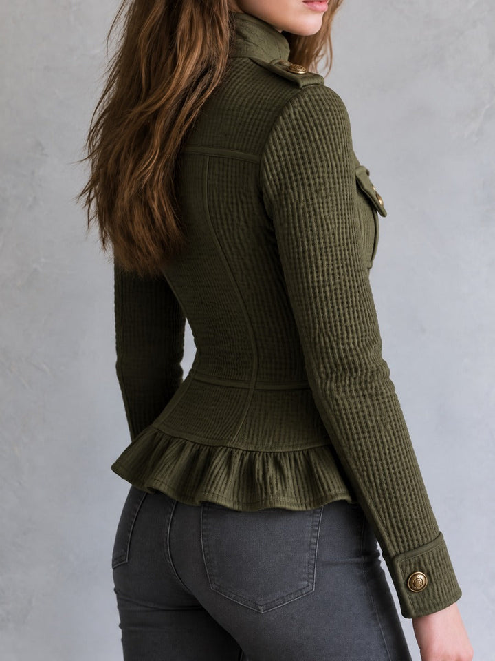 Olive Retro Waffle Jacket with Sheer Detailing