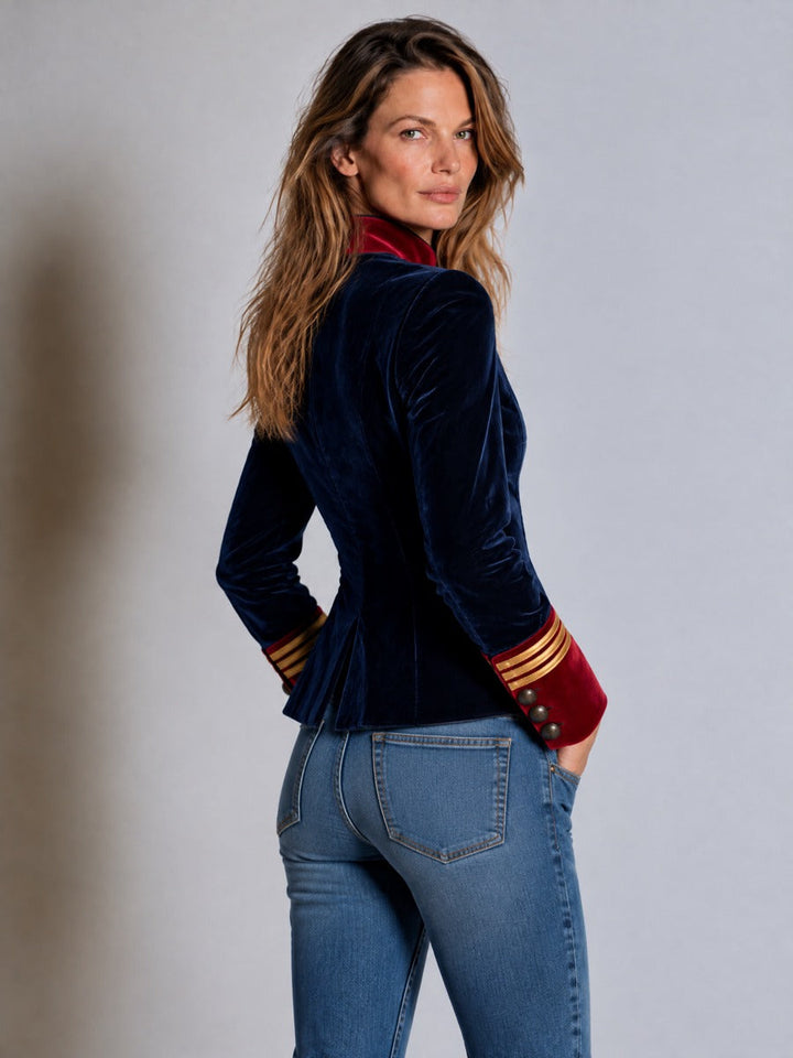 Retro Velvet Blazer with Antique Metal Buttons