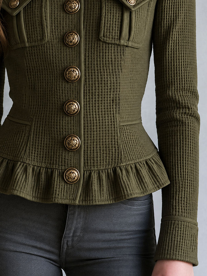 Olive Retro Waffle Jacket with Sheer Detailing