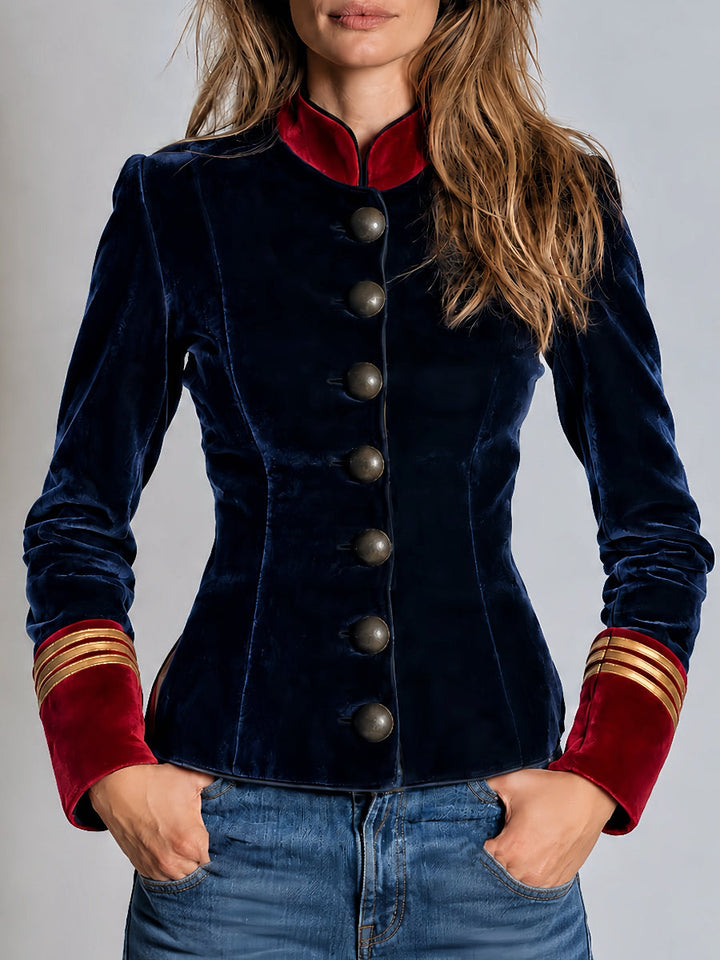 Retro Velvet Blazer with Antique Metal Buttons