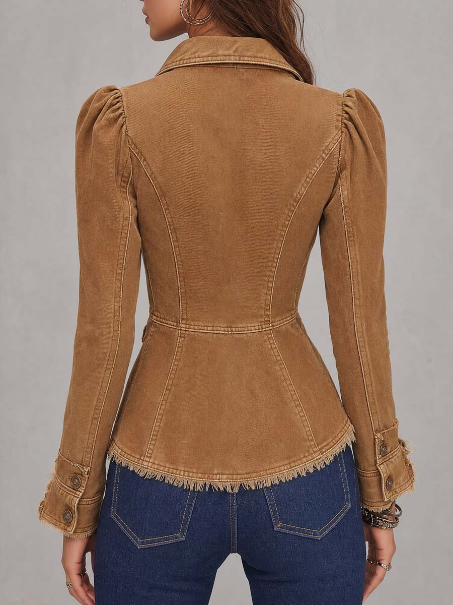 Fringed Distressed Double Denim Jacket