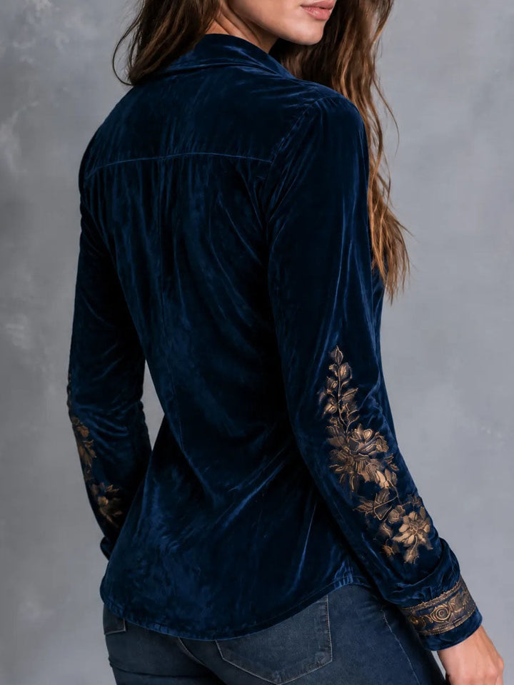 Royal Blue Bohemian Vintage Velvet Top with Embroidery