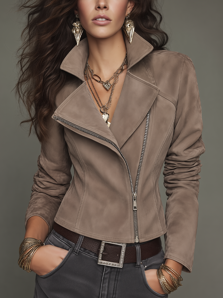 Vintage Tan Asymmetrical Motorcycle Jacket" can be rephrased as "Asymmetrical Vintage Tan Jacket for Motorcycling.