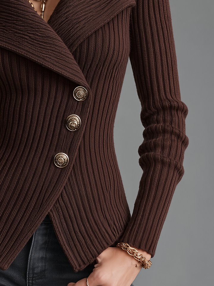 Refined Brown Asymmetrical Knitted Cardigan