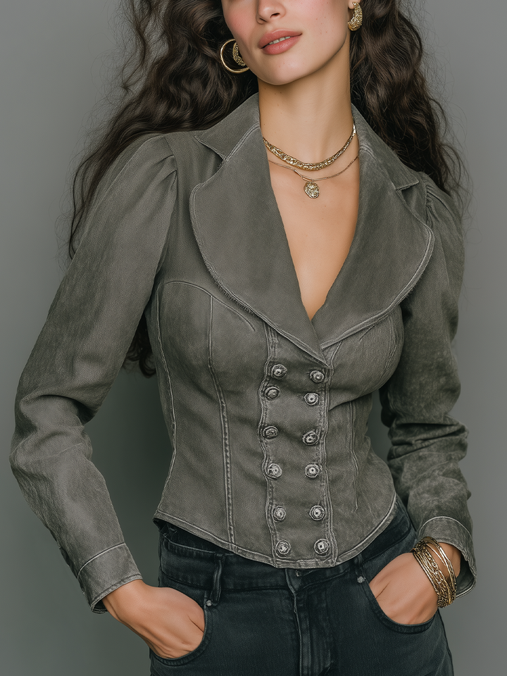 Charcoal Wash Vintage Double-Breasted Jacket