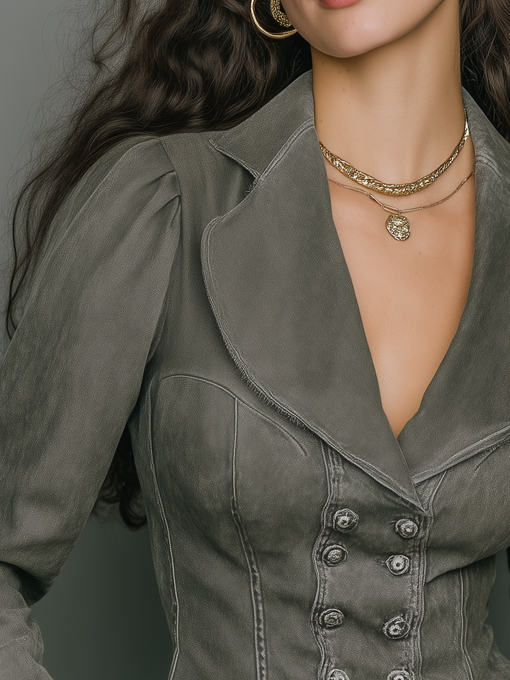 Charcoal Wash Vintage Double-Breasted Jacket