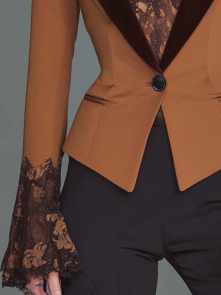 Ρετρό Βελούδινο Slim-fit Σακάκι με Λαβές και Δαντέλα