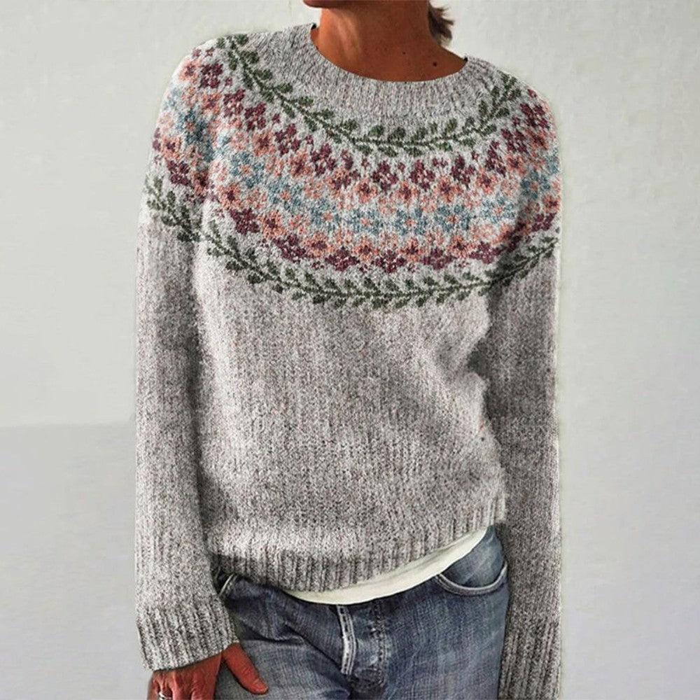 Multicolored Geometric Patterned Shoulder Knitted Sweater
