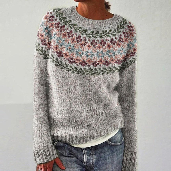 Multicolored Geometric Patterned Shoulder Knitted Sweater