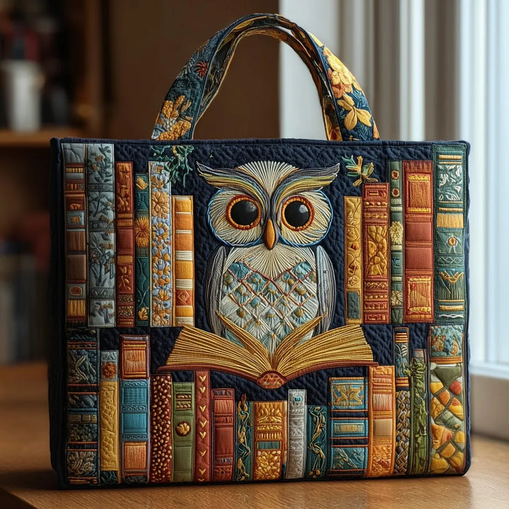 Handmade Bag with Owl and Vintage Library Design