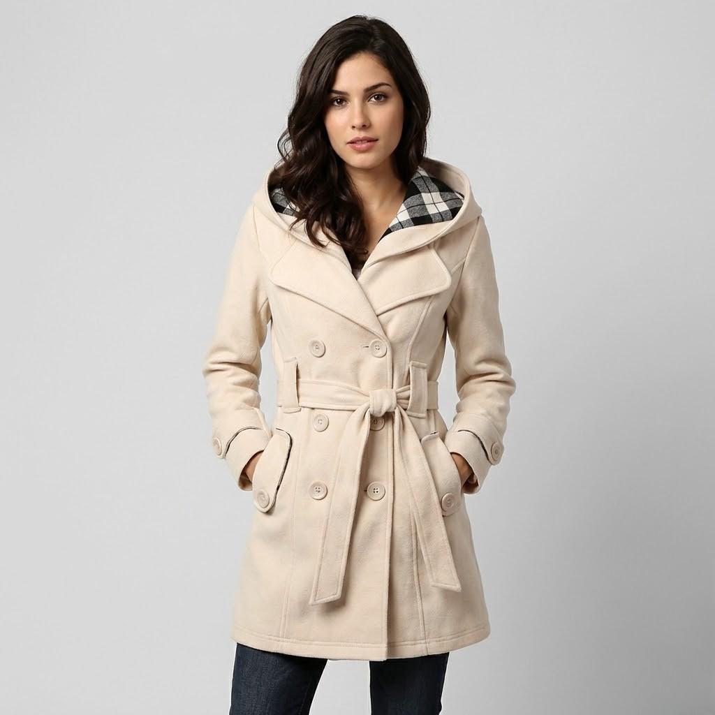 Tailored Wool Blend Hooded Coat with Fitted Silhouette