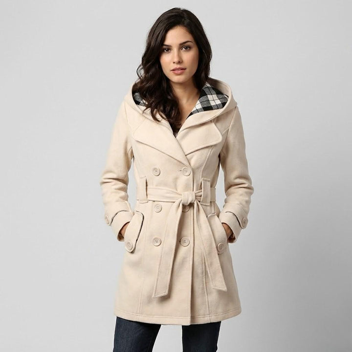 Tailored Wool Blend Hooded Coat with Fitted Silhouette