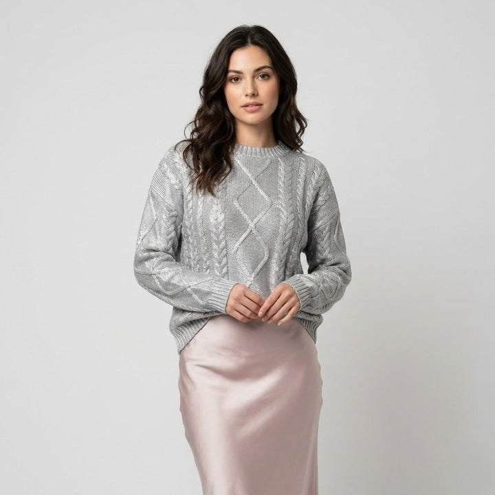 Cozy Loose-Fit Sweater with Textured Geometric Knit Design