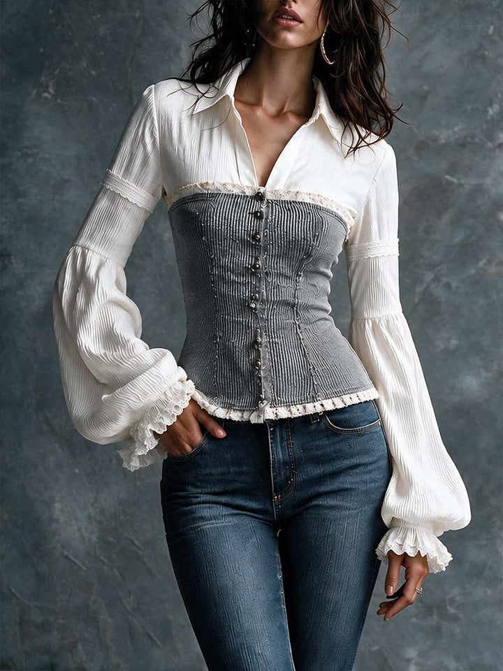 Two-Tone Ribbed Corset Faux Top