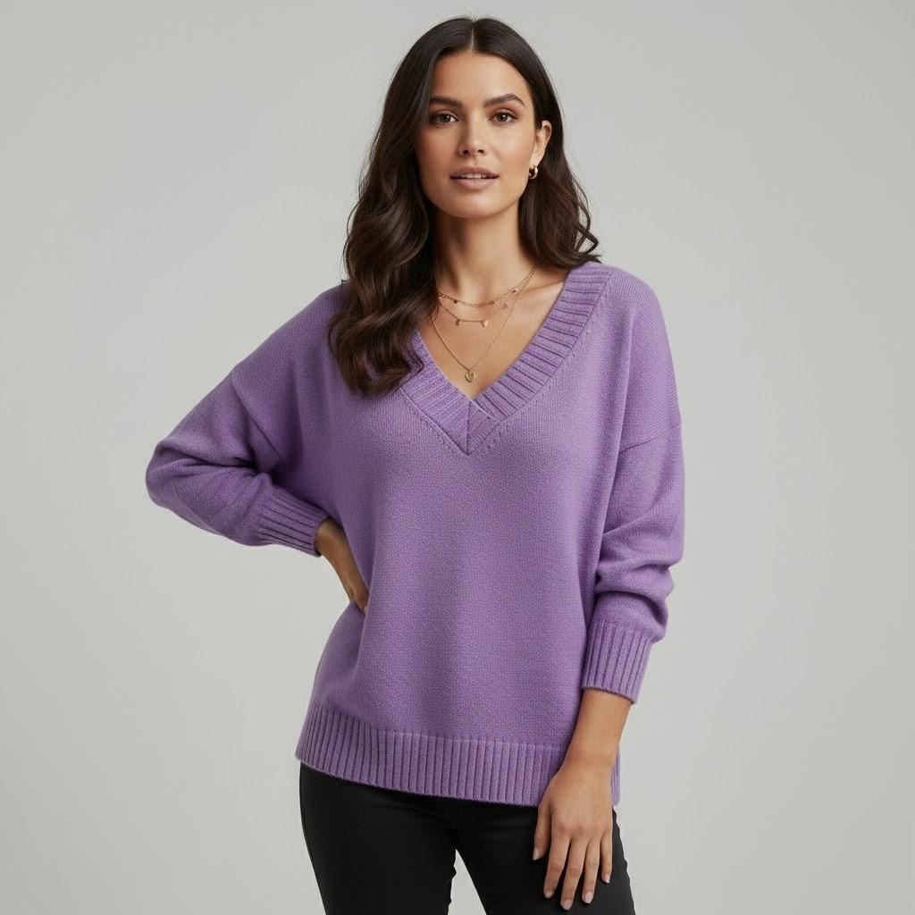 Relaxed Fit V-Neck Soft Knit Sweater