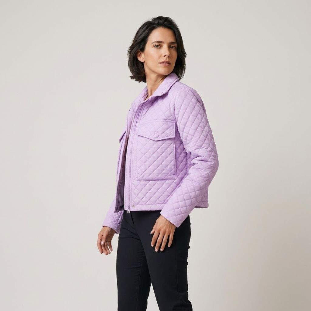 Urban Style Short Quilted Polyester Jacket with Front Pockets