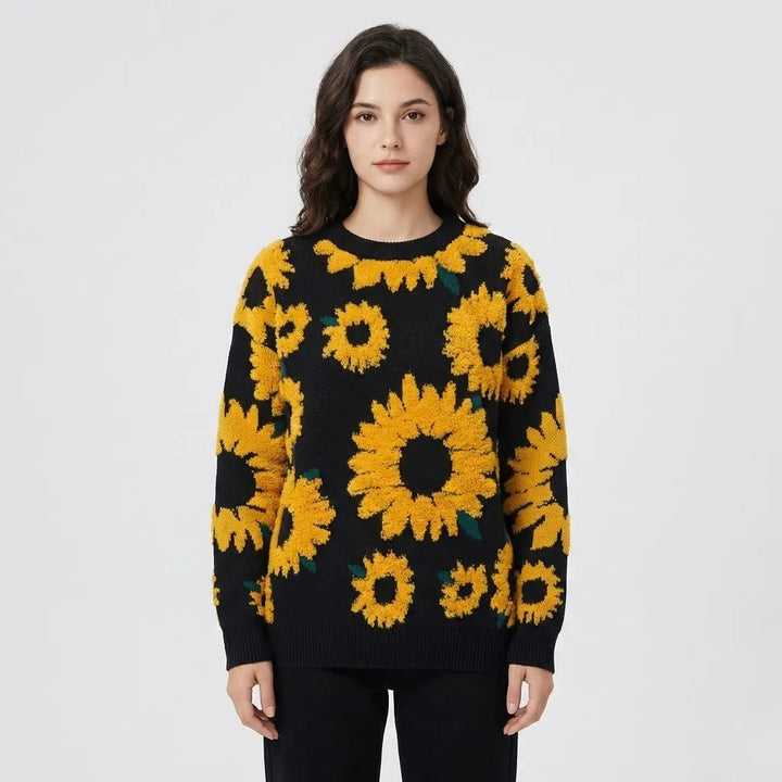 Floral Patterned Loose-Fit Knitted Sweater