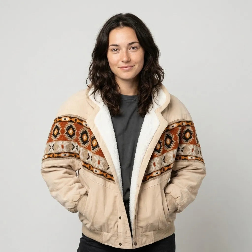 Relaxed Fit Ethnic Pattern Quilted Jacket