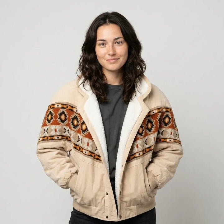 Relaxed Fit Ethnic Pattern Quilted Jacket