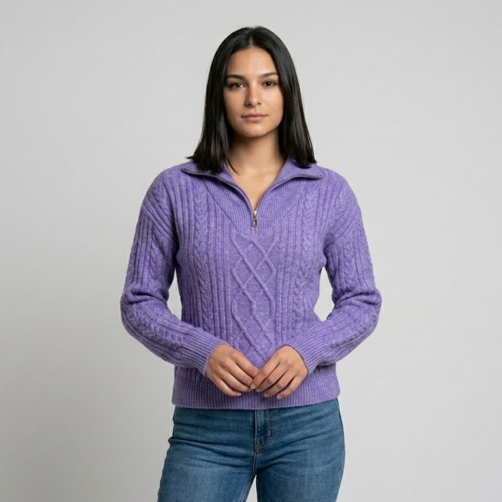 Half-Zip Structured Knit Sweater in Acrylic-Polyester Blend