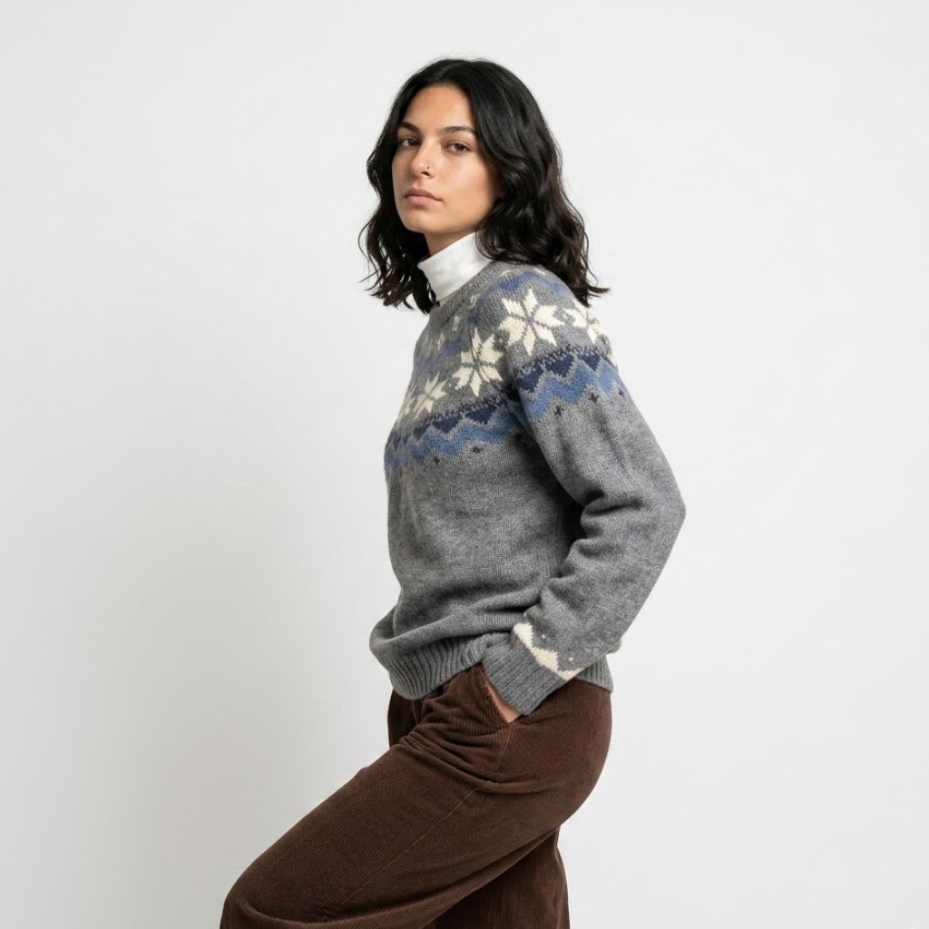 Cozy Nordic Pattern Knitted Sweater in Acrylic-Polyester Blend