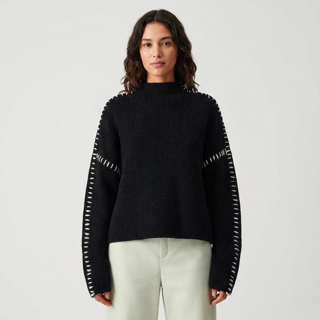 Loose-Fit Knitted Sweater with Unique Craft Details