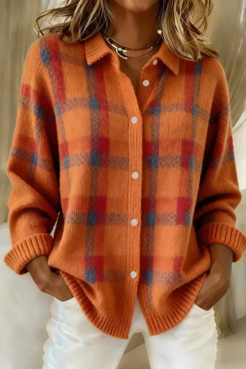 Megan | Checked Knit Jacket with Buttons