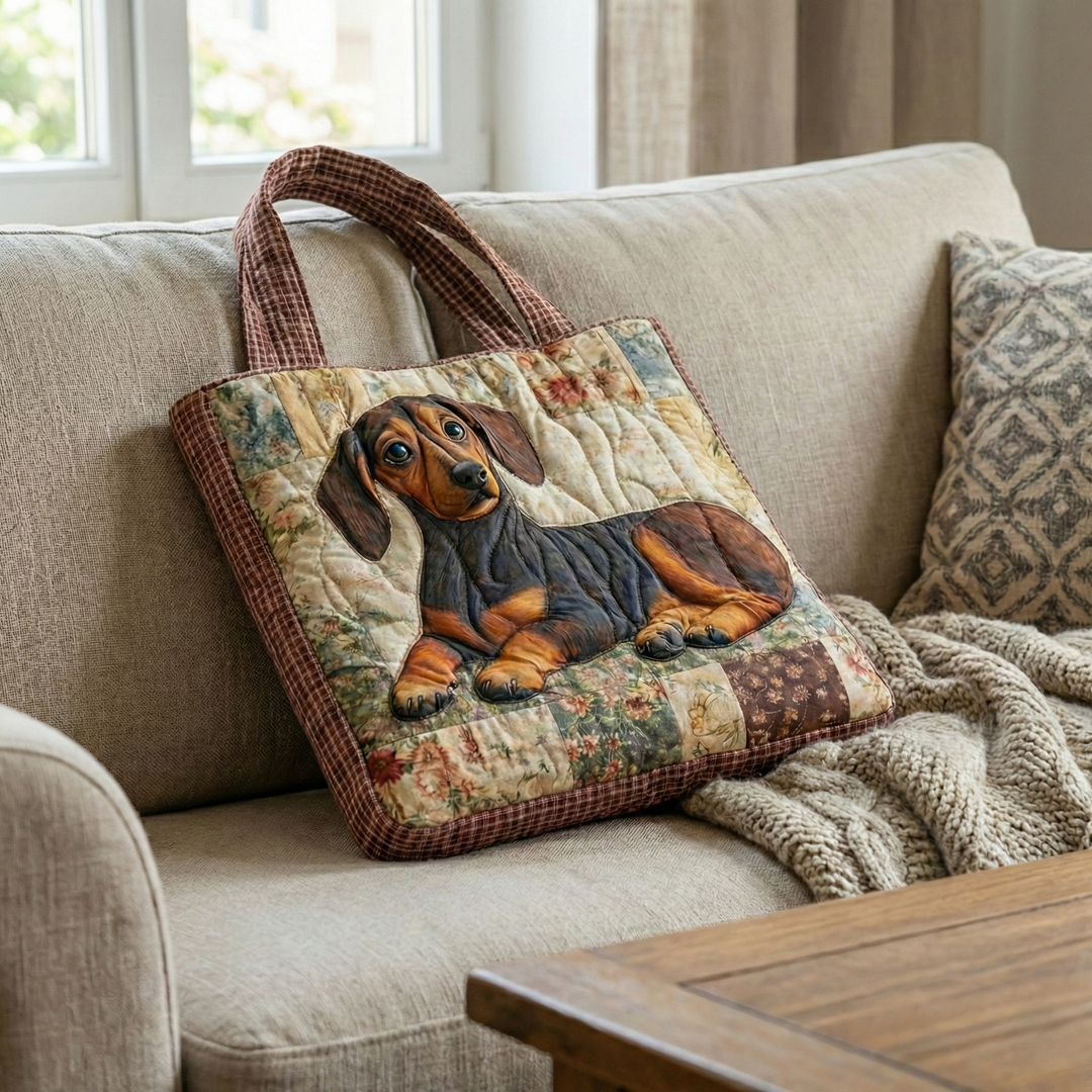 Tote Bag with Embroidered Dachshund Cottage - Code GFTOQA1176
