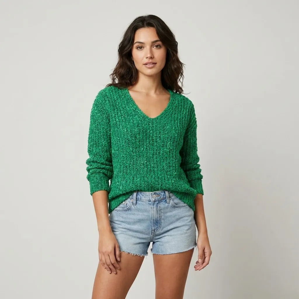 Cozy Textured V-Neck Sweater for a Relaxed Fit