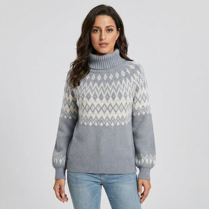 Loose-Fit Knitted Sweater with Roll Neck and Nordic Design