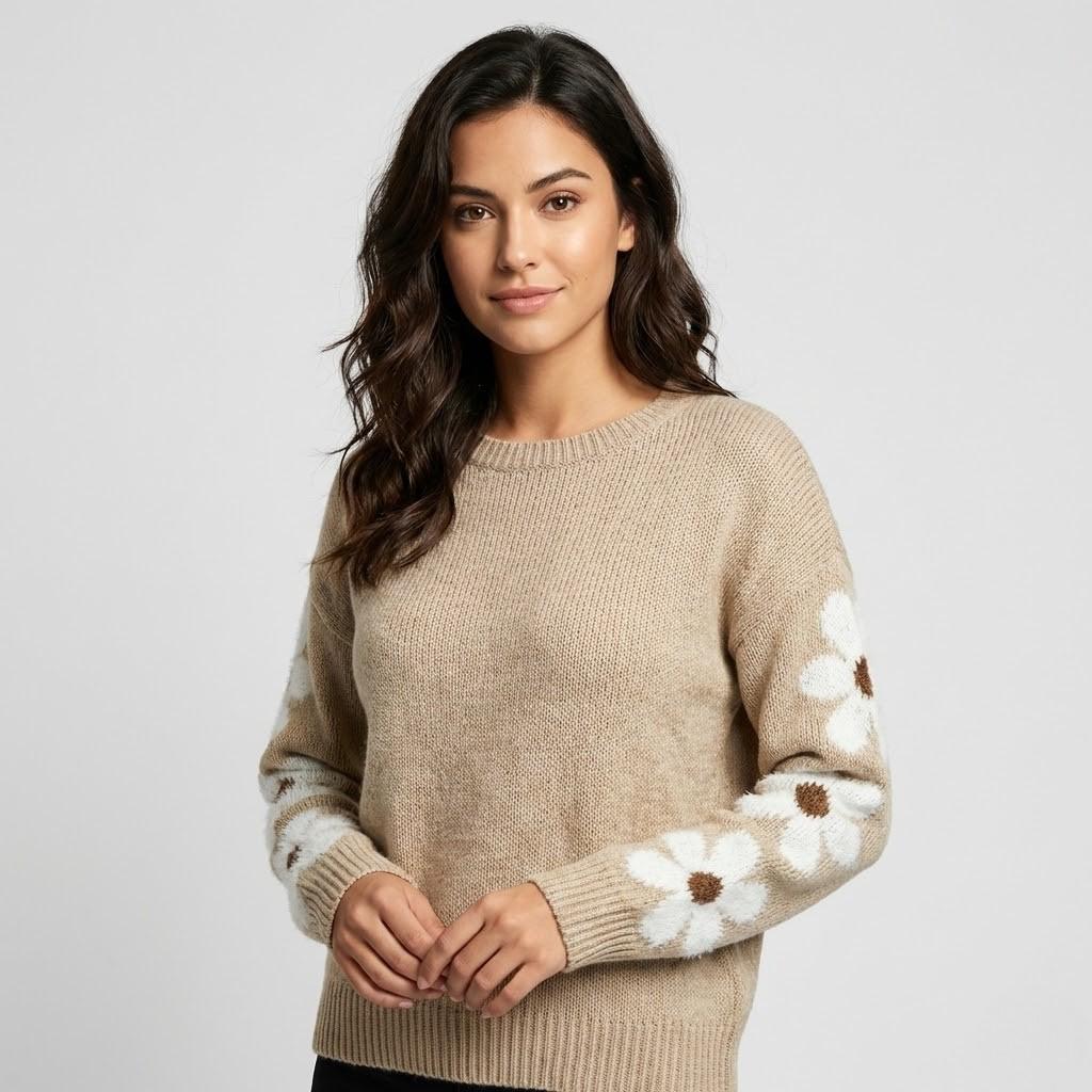 Floral-Embellished Knitted Sweater