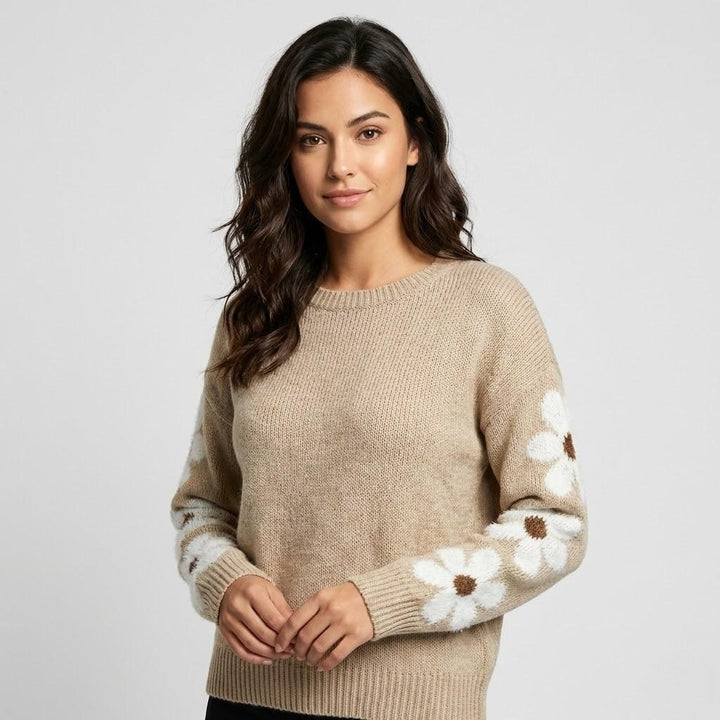 Floral-Embellished Knitted Sweater