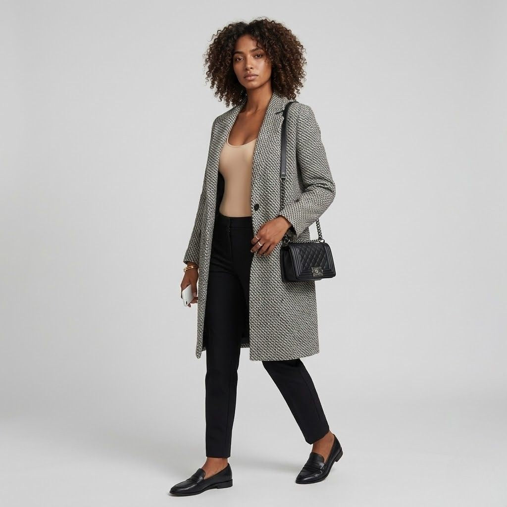 Button-Up Long Coat in a Polyester-Wool Blend
