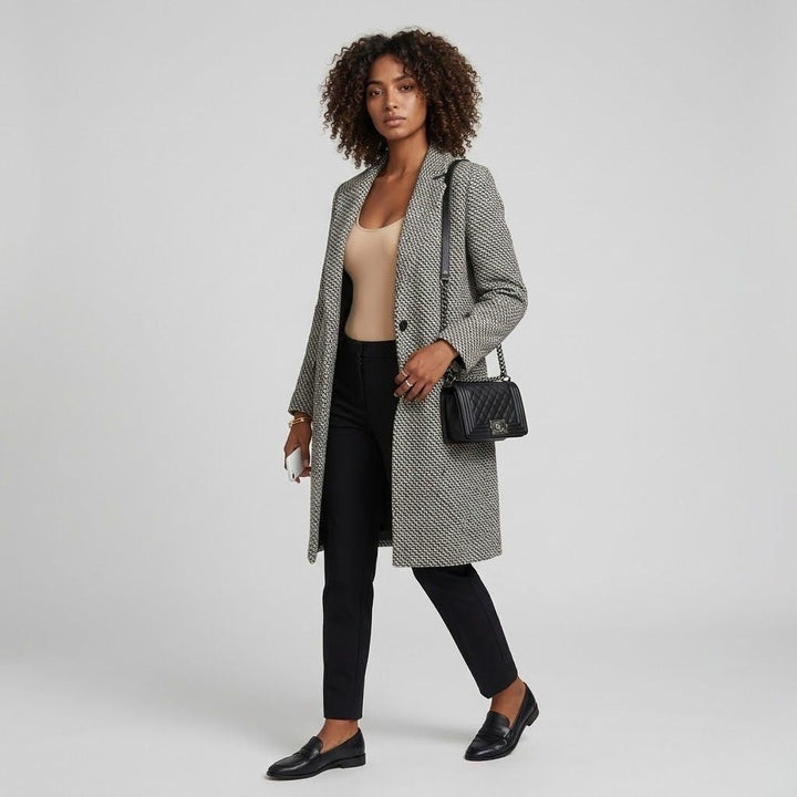 Button-Up Long Coat in a Polyester-Wool Blend
