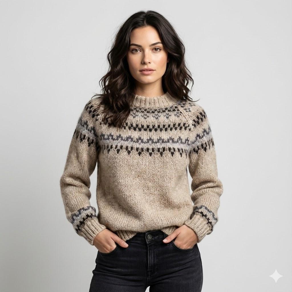 Timeless Nordic Pattern Knitted Wool Blend Sweater