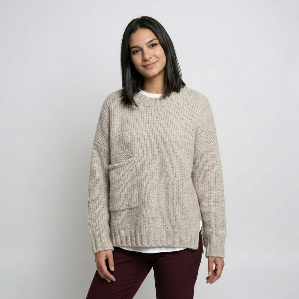 Loose-Fit Knitted Jumper in Acrylic-Polyester Blend with Front Pocket