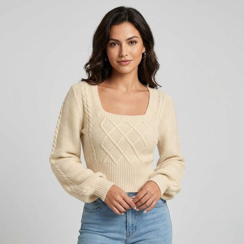 Fitted Cable Knit Sweater