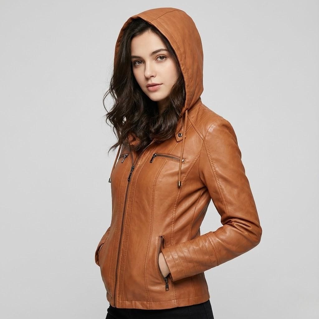 Fitted Hooded Faux Leather Jacket