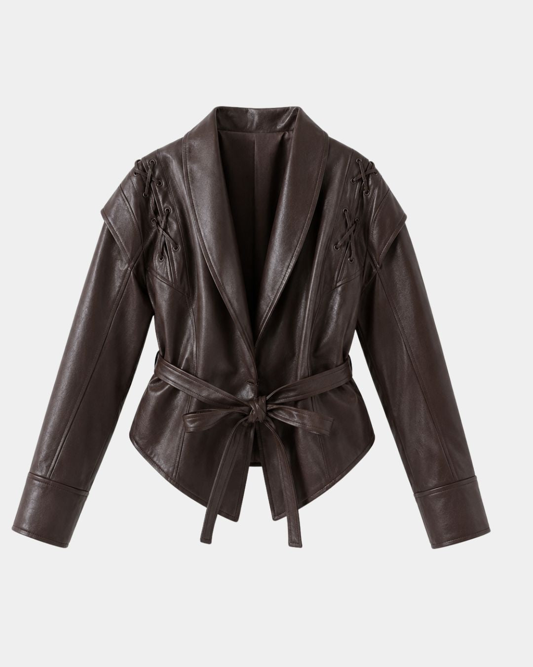 Belted Wrap Coat with Stylish Shoulder Accents