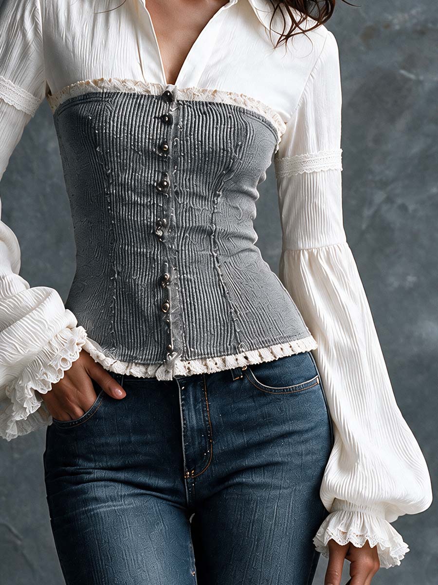 Two-Tone Ribbed Corset Faux Top