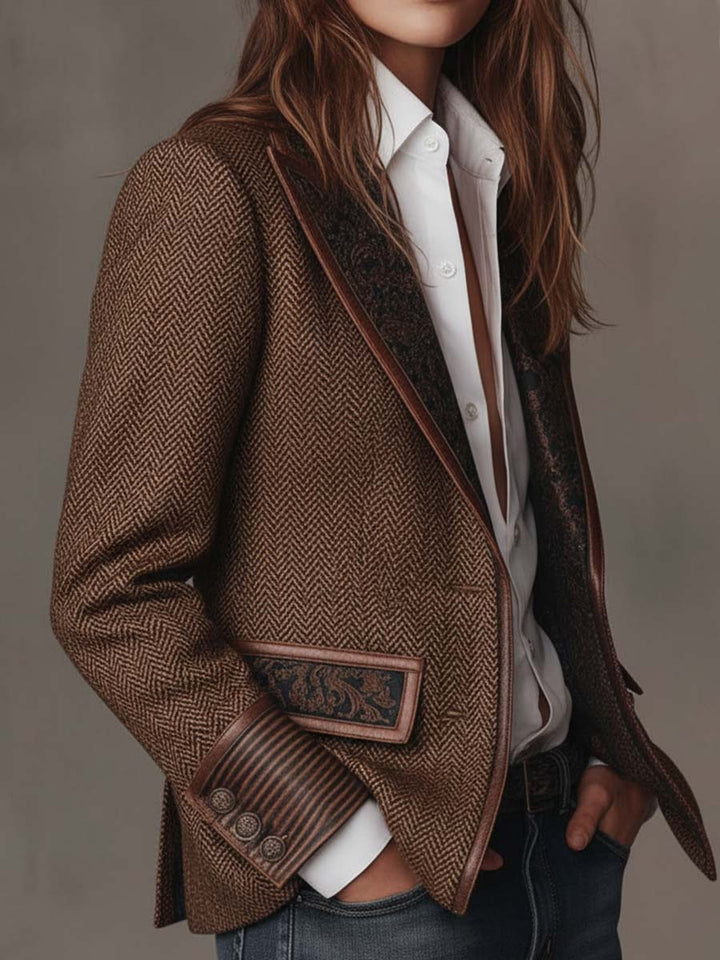 Hollis Chevron Patterned Blazer with Panel Detail