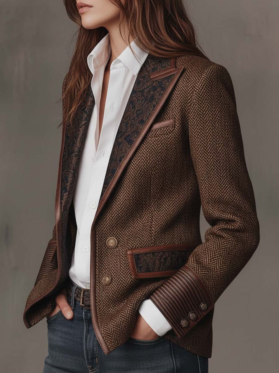 Hollis Chevron Patterned Blazer with Panel Detail